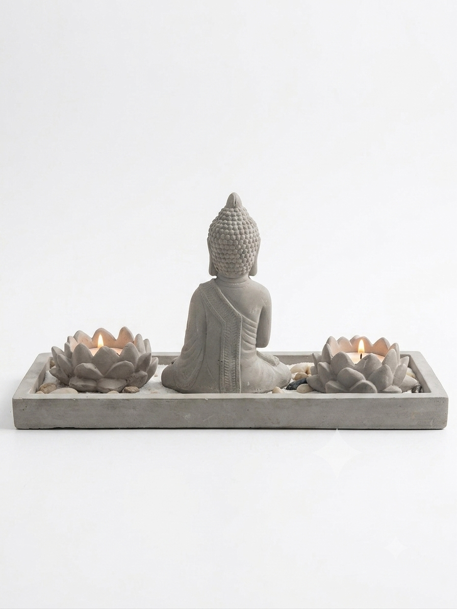 Jardín Zen con Buda y Portavelas de Loto