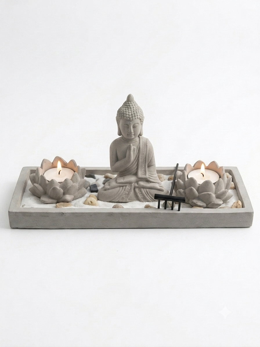Jardín Zen con Buda y Portavelas de Loto