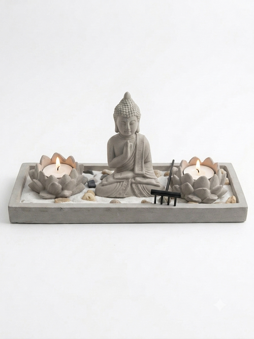 Jardín Zen con Buda y Portavelas de Loto