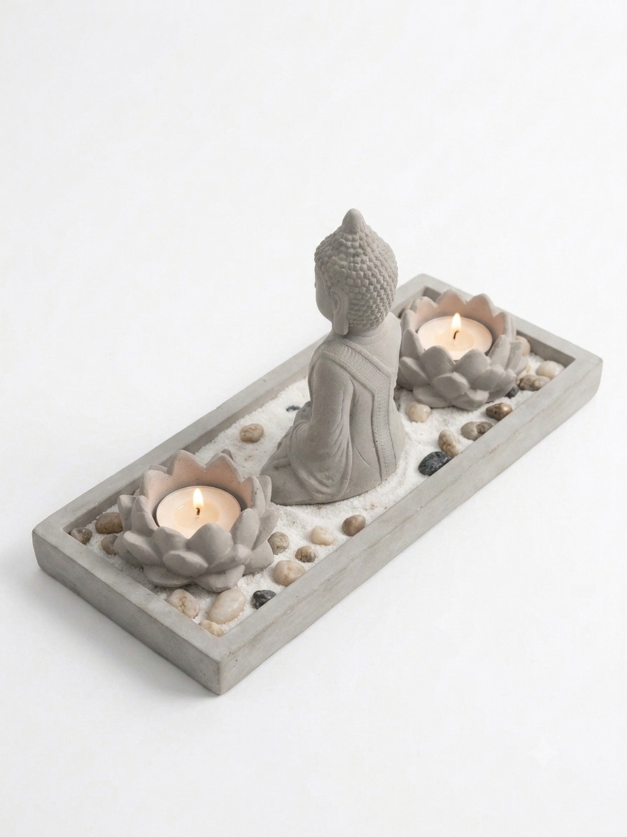 Jardín Zen con Buda y Portavelas de Loto