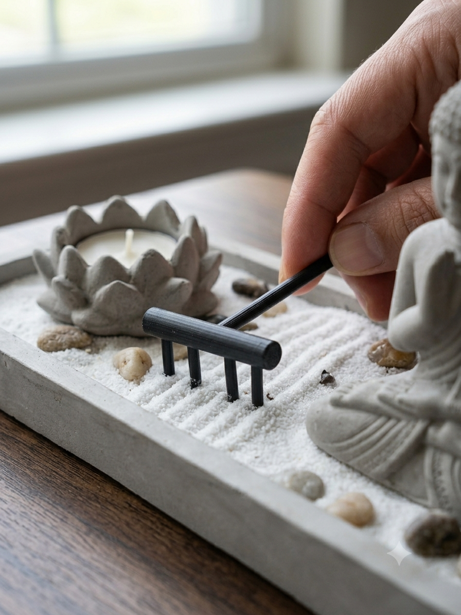 Jardín Zen con Buda y Portavelas de Loto