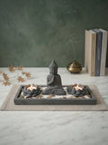 Jardín Zen con Buda y Portavelas de Loto Gris Oscuro
